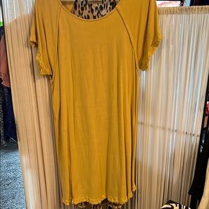Umgee Yellow Flutter Sleeve Dress with Animal Print